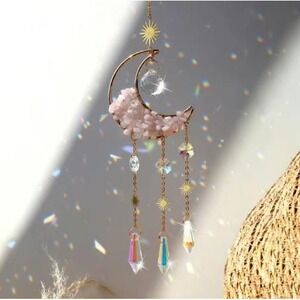 Colorful Crystal Gemstone Moon Suncatcher in Pink‎ Quartz